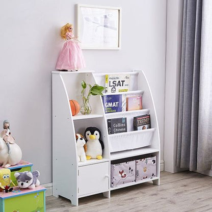 White Kids Funnel Style Bookcase Multi-purpose Magazine Storage Organizer