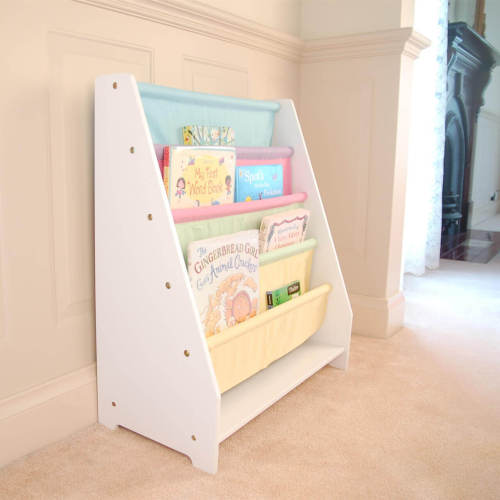 Small White Kids Canvas Sling Bookcase Non-toxic Safe Children Storage Rack