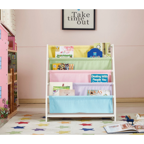 Small White Kids Canvas Sling Bookcase Non-toxic Safe Children Storage Rack