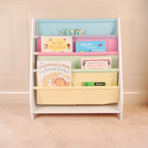 Small White Kids Canvas Sling Bookcase Non-toxic Safe Children Storage Rack