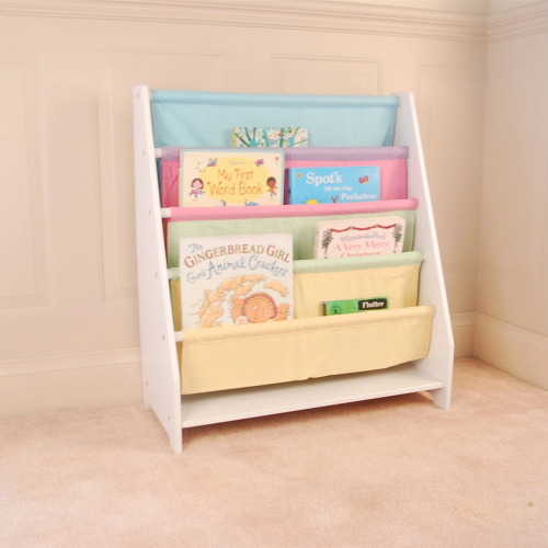 Small White Kids Canvas Sling Bookcase Non-toxic Safe Children Storage Rack