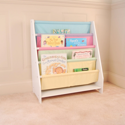 Small White Kids Canvas Sling Bookcase Non-toxic Safe Children Storage Rack