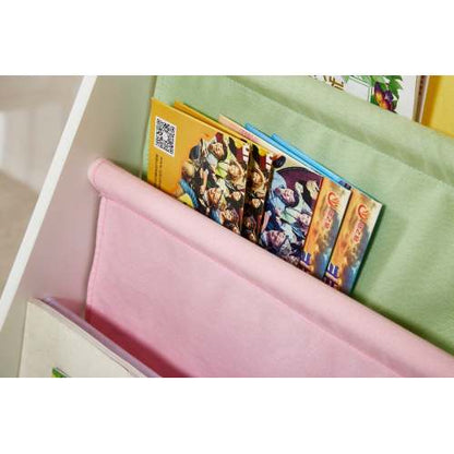 Small White Kids Canvas Sling Bookcase Non-toxic Safe Children Storage Rack