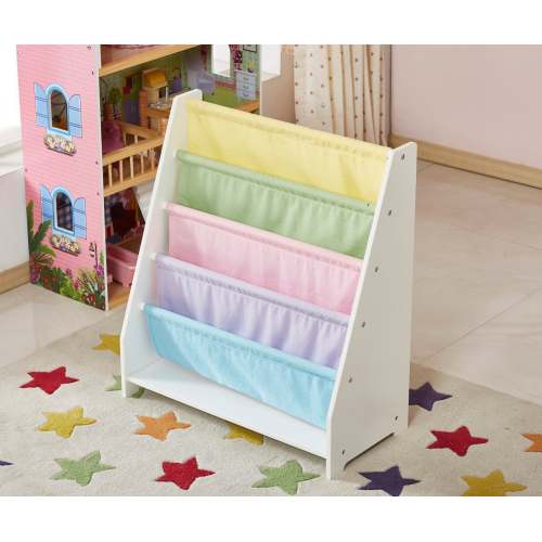 Small White Kids Canvas Sling Bookcase Non-toxic Safe Children Storage Rack