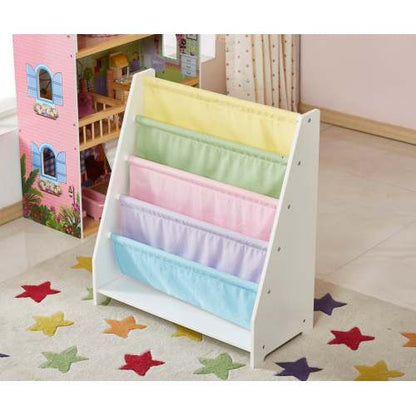 Small White Kids Canvas Sling Bookcase Non-toxic Safe Children Storage Rack