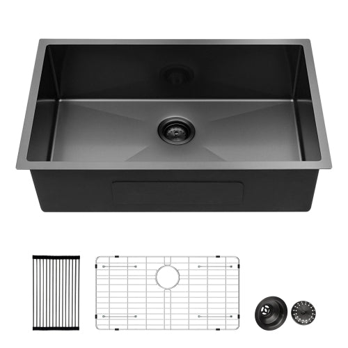 30 Inch Undermount Sink - 30"x18"x10" Gunmetal Black Undermount Kitchen Sink 16 Gauge 10 Inch Deep Single Bowl Kitchen Sink Basin