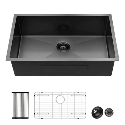 30 Inch Undermount Sink - 30"x18"x10" Gunmetal Black Undermount Kitchen Sink 16 Gauge 10 Inch Deep Single Bowl Kitchen Sink Basin