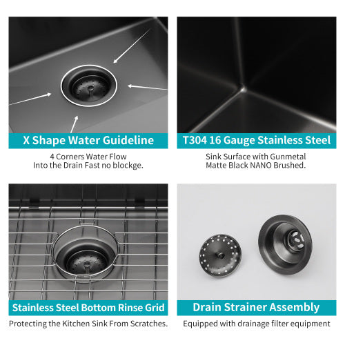 30 Inch Undermount Sink - 30"x18"x10" Gunmetal Black Undermount Kitchen Sink 16 Gauge 10 Inch Deep Single Bowl Kitchen Sink Basin