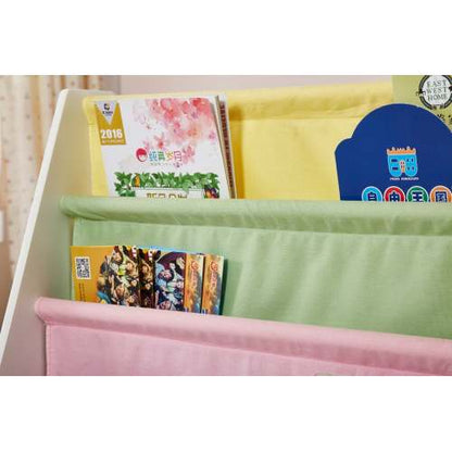 Small White Kids Canvas Sling Bookcase Non-toxic Safe Children Storage Rack