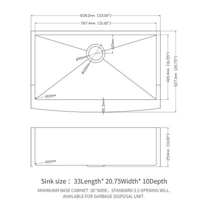 33 Brushed Nickel Farmhouse Sink - 33 Inch Kitchen Sink Stainless Steel 16 gauge Apron Front Kitchen Sink