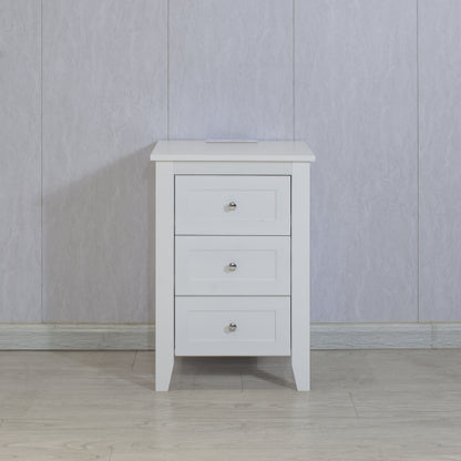 White 3 Drawer Nightstand with Charging Station and USB Ports & Power Outlets,Wooden Bed Side Table/End Table Modern Night Stands for Bedrooms