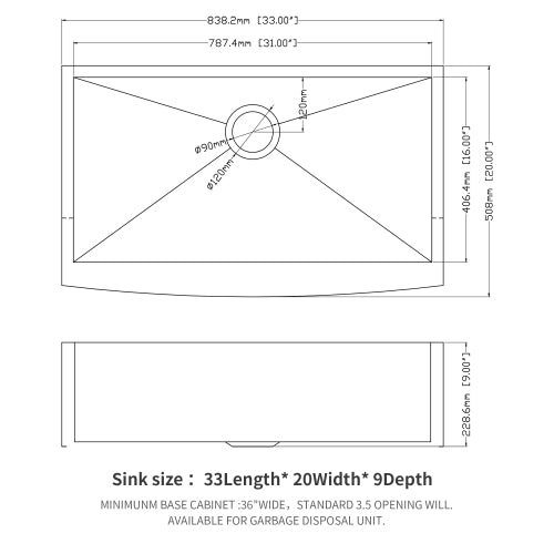 33 Farmhouse Sink - 33 Inch Kitchen Sink Stainless Steel 16 gauge Apron Front Kitchen Sink