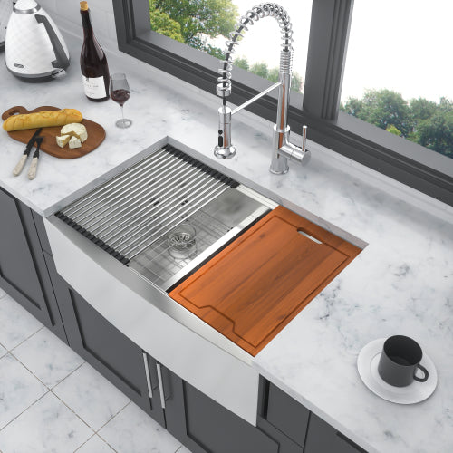 Double Bowl(50/50) Farmhouse Sink Workstation - 33 Inch Kitchen Sink Stainless Steel 16 gauge Apron Front Kitchen Sink