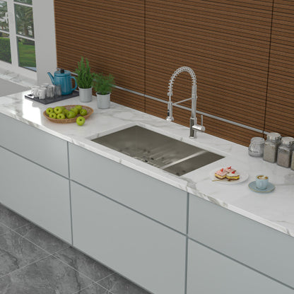 Double Bowl(60/40) Undermount Sink- 28"x19"x10" Double Bowl Kitchen Sink 16 Gauge with Two 10" Deep Basin