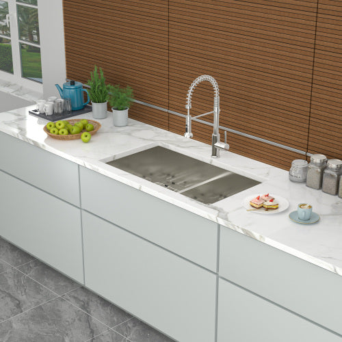 Double Bowl(50/50) Undermount Sink- 33"x19"x10" Double Bowl Kitchen Sink 16 Gauge with Two 10" Deep Basin