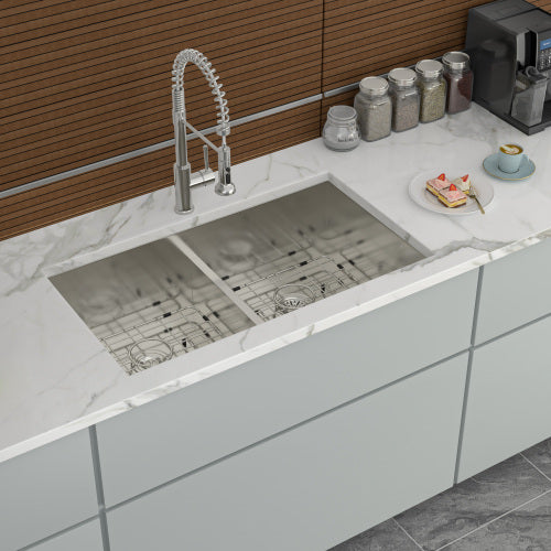 Double Bowl(50/50) Undermount Sink- 33"x19"x10" Double Bowl Kitchen Sink 16 Gauge with Two 10" Deep Basin