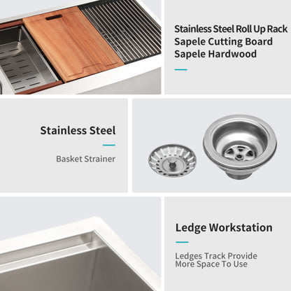 Double Bowl(50/50) Farmhouse Sink Workstation - 33 Inch Kitchen Sink Stainless Steel 16 gauge Apron Front Kitchen Sink