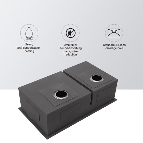 Double Bowl(60/40) Undermount Sink- 28"x19"x10" Double Bowl Kitchen Sink 16 Gauge with Two 10" Deep Basin