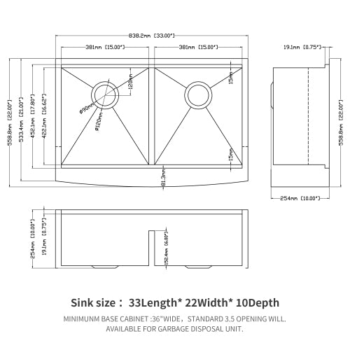 Double Bowl(50/50) Farmhouse Sink Workstation - 33 Inch Kitchen Sink Stainless Steel 16 gauge Apron Front Kitchen Sink
