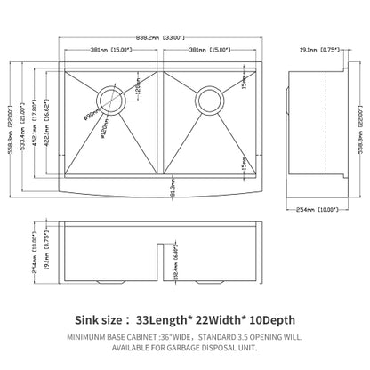 Double Bowl(50/50) Farmhouse Sink Workstation - 33 Inch Kitchen Sink Stainless Steel 16 gauge Apron Front Kitchen Sink