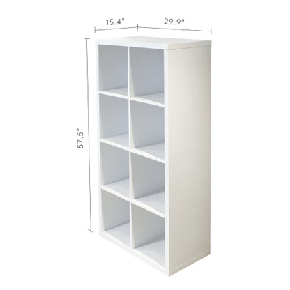 White 2*4 Smart 8-Cube Open Back Freestanding Storage Bookcase
