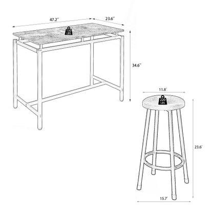 5-Piece Rustic Brown Farmhouse Dining Set, MDF & Iron Frame Counter Height Table with 4 Backless Stools