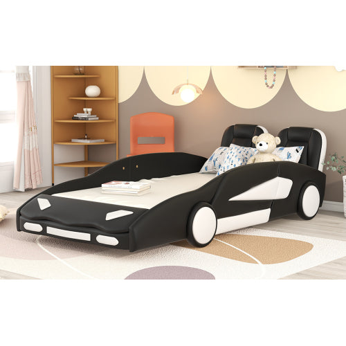 Twin Size Race Car-Shaped Platform Bed with Wheels, Black