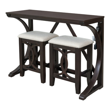 3-Piece Espresso Farmhouse Set with USB & Type-C, Table & 2 Stools