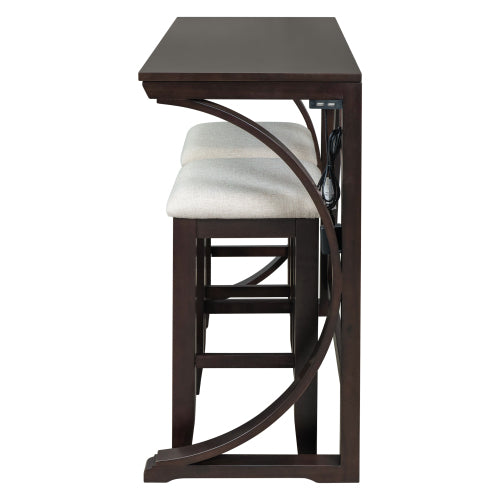 3-Piece Espresso Farmhouse Set with USB & Type-C, Table & 2 Stools