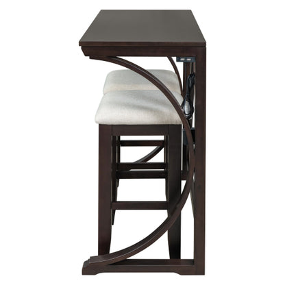 3-Piece Espresso Farmhouse Set with USB & Type-C, Table & 2 Stools
