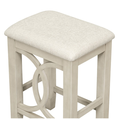 Farmhouse Counter Height Dining Set with USB & Type-C Charging Port, 3-Piece Table and Upholstered Stools, Cream White
