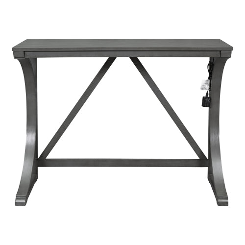 3-Piece Gray Farmhouse Set with USB & Type-C, Table & 2 Stools