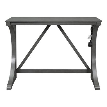 3-Piece Gray Farmhouse Set with USB & Type-C, Table & 2 Stools