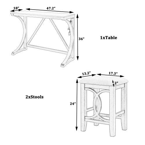 3-Piece Espresso Farmhouse Set with USB & Type-C, Table & 2 Stools