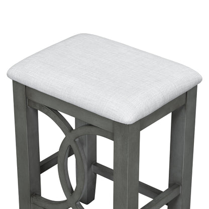 3-Piece Gray Farmhouse Set with USB & Type-C, Table & 2 Stools