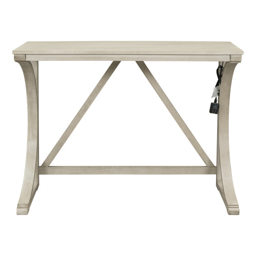 Farmhouse Counter Height Dining Set with USB & Type-C Charging Port, 3-Piece Table and Upholstered Stools, Cream White