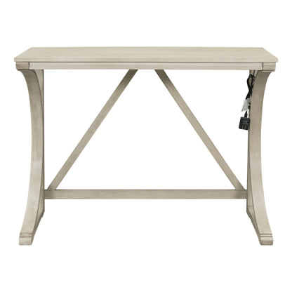 Farmhouse Counter Height Dining Set with USB & Type-C Charging Port, 3-Piece Table and Upholstered Stools, Cream White