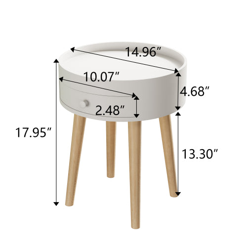 White Nightstand with Drawer & Oak Legs