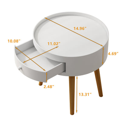 White Nightstand with Drawer & Oak Legs
