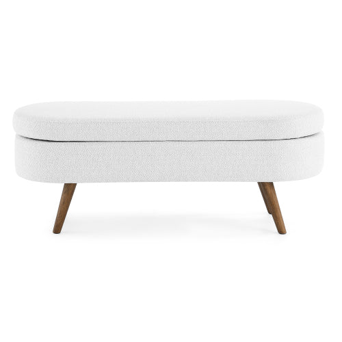Oval Storage Bench,Rubber Wood Legs,White(43.5inch x16inch x16inch )