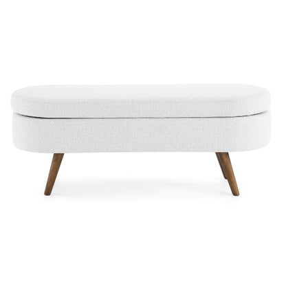 Oval Storage Bench,Rubber Wood Legs,White(43.5inch x16inch x16inch )
