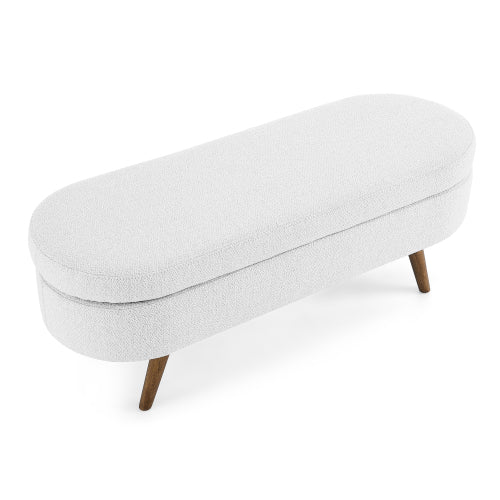 Oval Storage Bench,Rubber Wood Legs,White(43.5inch x16inch x16inch )