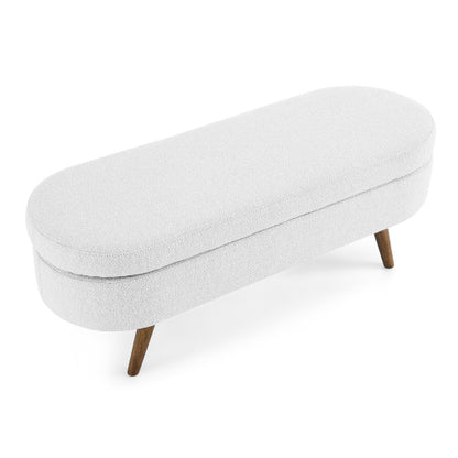 Oval Storage Bench,Rubber Wood Legs,White(43.5inch x16inch x16inch )