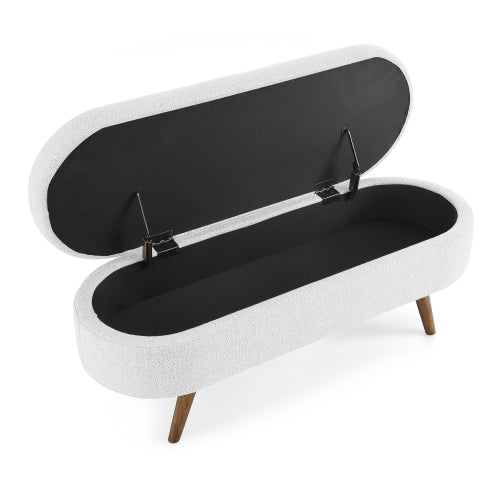 Oval Storage Bench,Rubber Wood Legs,White(43.5inch x16inch x16inch )