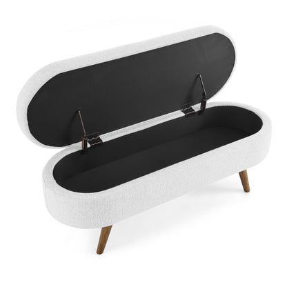 Oval Storage Bench,Rubber Wood Legs,White(43.5inch x16inch x16inch )