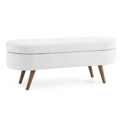 Oval Storage Bench,Rubber Wood Legs,White(43.5inch x16inch x16inch )