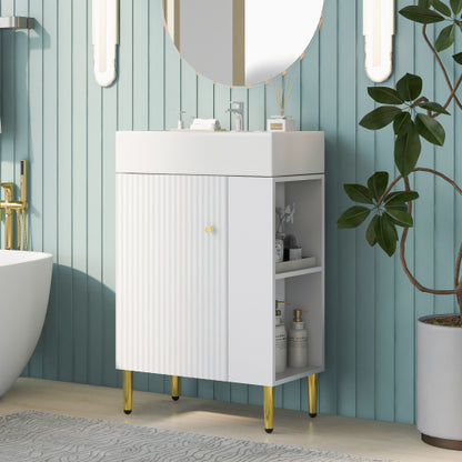 21.6" White Bathroom vanity, Combo Cabinet, Bathroom Storage Cabinet, Single Ceramic Sink, Right Side Storage