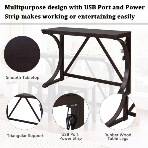 3-Piece Espresso Farmhouse Set with USB & Type-C, Table & 2 Stools