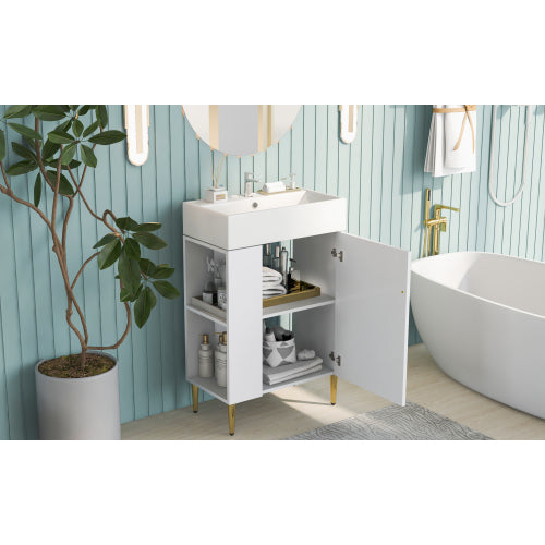 21.6" white Bathroom vanity, Combo Cabinet, Bathroom Storage Cabinet, Single Ceramic Sink, Left side storage