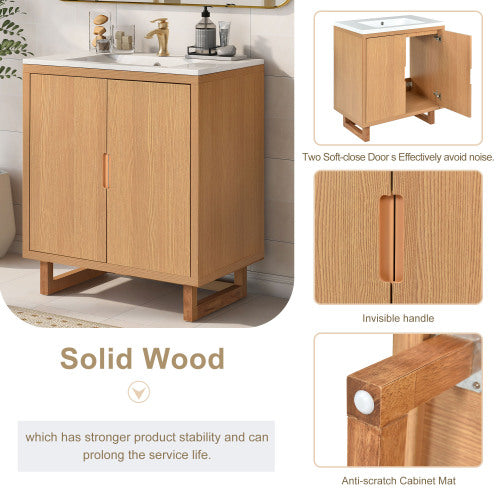 30.1inch Bathroom Vanity Set with Sink Solid Wood Frame Cabinet Soft Close Doors Large Storage